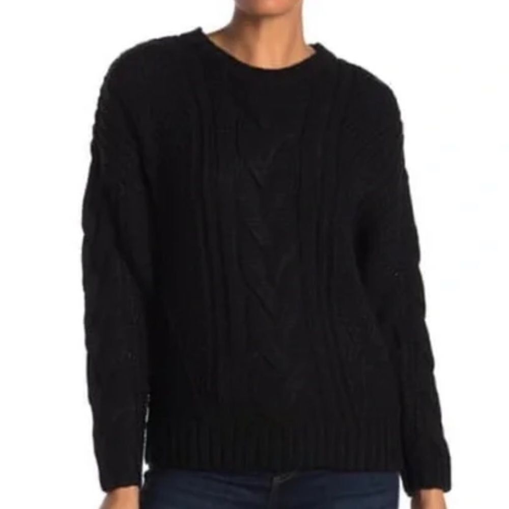 One A Mixed Knit Crew Neck Sweater Black Large